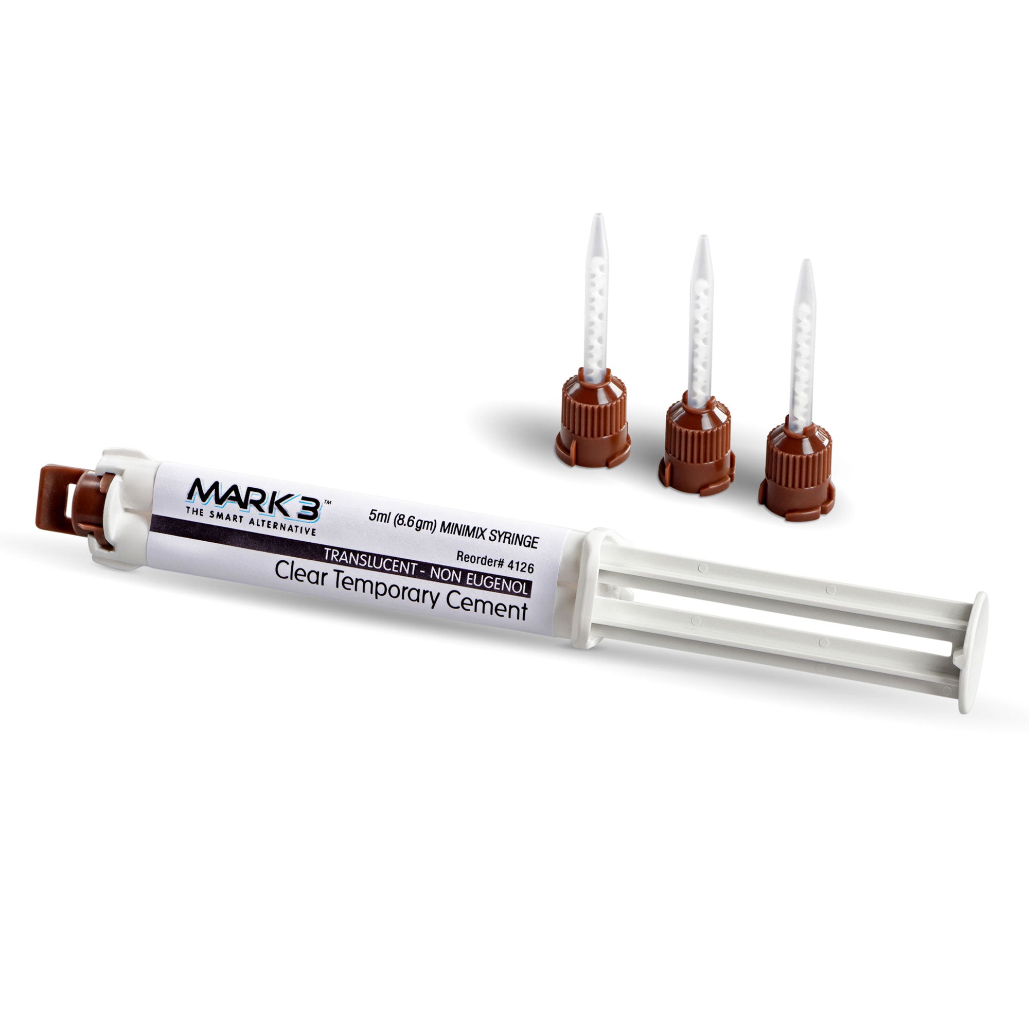 Mark3 4126 Temporary Cement Clear NE Automix Syringe 5 mL + 10 Mixing Tips Mark3 4126 Temporary Cement Clear NE Automix Syringe 5 mL + 10 Mixing Tips
